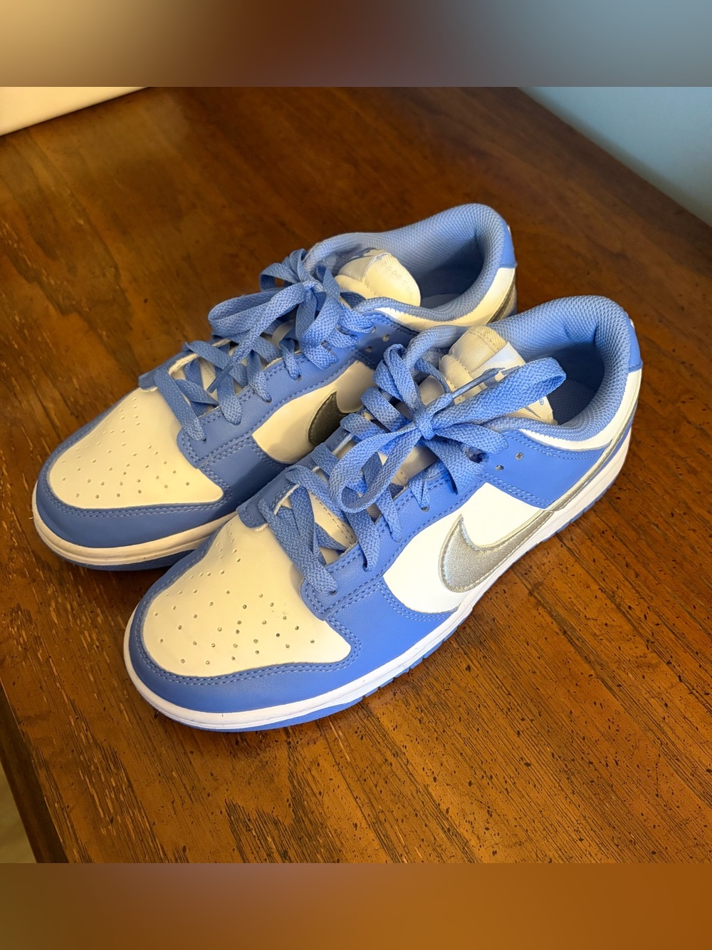 Nike Dunks Low-Top Sneakers in Light Blue, White and Silver